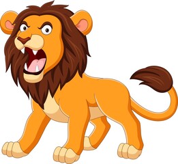 Cartoon lion roaring isolated on white background