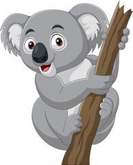 Cartoon koala on a tree branch