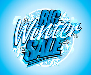 Big winter sale banner, poster or flyer vector lettering