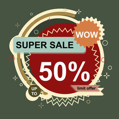 Vector colorful banner. Sale. 50 percent discount.