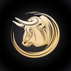 Bull profile golden portrait logotype illustartion