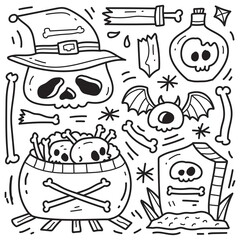 cute halloween cartoon doodle illustration design for coloring, backgrounds, stickers, logos, symbol, icons and more
