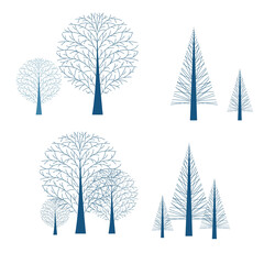 Silhouette Tree Isolated White Background , Vector Illustration