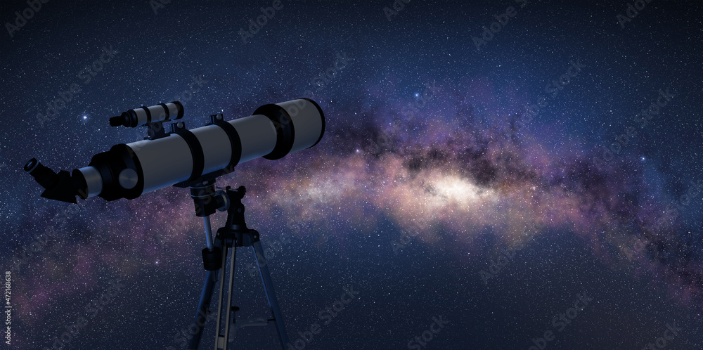 Canvas Prints telescope pointing at the milky way in a starry night. astronomy and outer space observation concept
