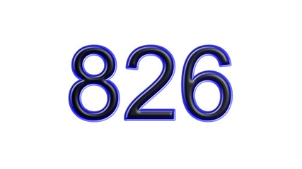 blue 826 number 3d effect white background