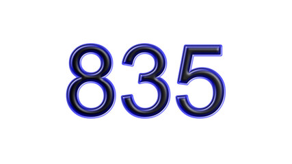 blue 835 number 3d effect white background