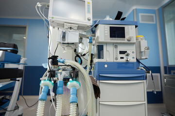 Medical Oxygen Concentrator is ready to use front of the emergency room at the hospital. Medical...