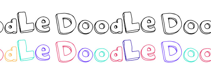 seamless word DOODLE set. a set of horizontal borders from the word doodle, hand-drawn in a comic style with an isolated black and multicolored outline of the design template