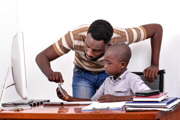 a beautiful family working with computer.