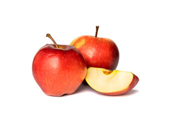 Fototapeta na wymiar Isolated red apple.Two red apples with a slice isolated on a white background
