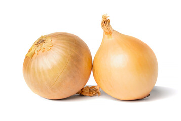 Two yellow bulbs isolated on a white background, close-up