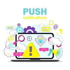 Push notice notification message on laptop. vector illustration.