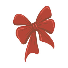 Vector isolated element. Christmas red bow. Christmas tree toys. Decoration for Christmas. Color image on a white background. The print is used for packaging design.