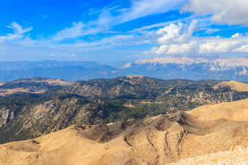 Fototapeta na wymiar View of the Taurus mountains from a top of Tahtali mountain near Kemer, Antalya Province in Turkey