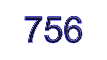 blue 756 number 3d effect white background