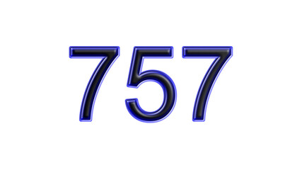 blue 757 number 3d effect white background