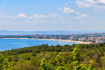 Obraz premium Aerial view of Sunny Beach resort and the Black Sea in Bulgaria