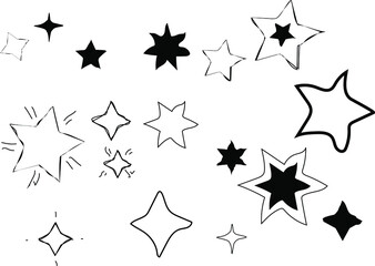 Set of hand drawn stars. Doodle star illustrations.
