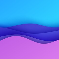 Abstract background in paper cut style. 3d pink purple gradient colors waves with smooth shadow. Vector card illustration with blue backdrop. Squared composition liquid papercut shapes