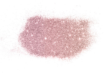 Rose gold glitter on white background