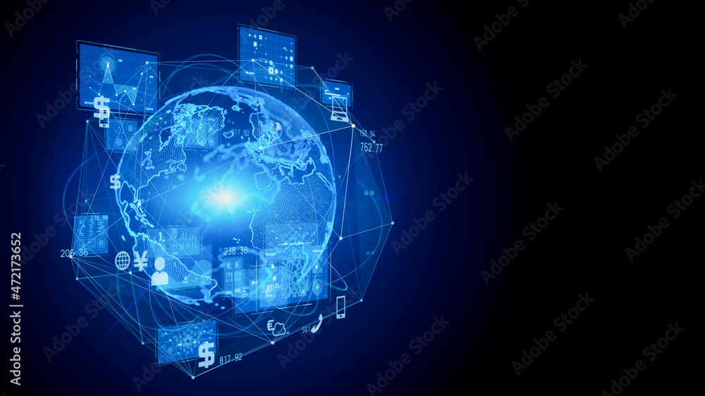 Poster Global communication network concept. Graphical User Interface. Abstract background.