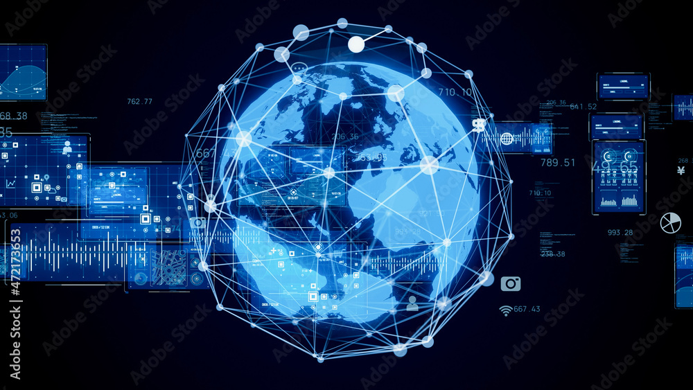 Poster global communication network concept. graphical user interface. abstract background.