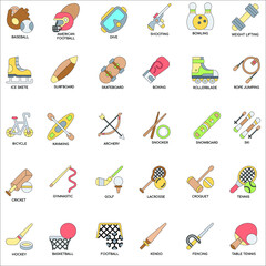 Sports equipment flat vector icon collection set