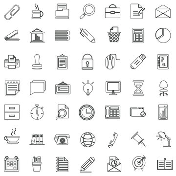Outline Stationery flat vector icon collection set