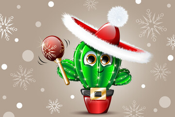 Christmas CACTUS Santa shaking maracas