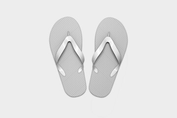 Pair of flip flops slipper on white background, top view. Beach accessories mockup isolated.3d rendering.