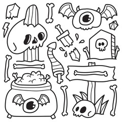 cute halloween cartoon doodle illustration design for coloring, backgrounds, stickers, logos, symbol, icons and more