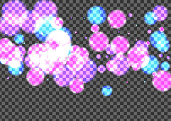 Blur Ball Background Transparent Vector. Dot Spark Design. Spray Template. Blue Confetti Glow Illustration. Purple Sky.