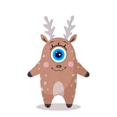 Smiling deer on a white background. One-eyed character