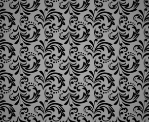 Flower pattern. Seamless black and gray ornament. Graphic vector background. Ornament for fabric, wallpaper, packaging