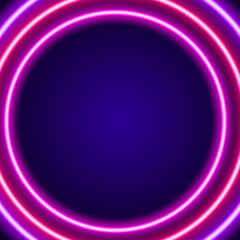 Vector frame made of neon lines in the shape of a pink circle with an empty space inside for text. an isolated template of several lines glowing in the dark in bright pink shades for a design template