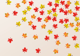 Fototapeta na wymiar Red Floral Background Beige Vector. Leaf Forest Design. Autumnal Nature Foliage. Design Plant Illustration.