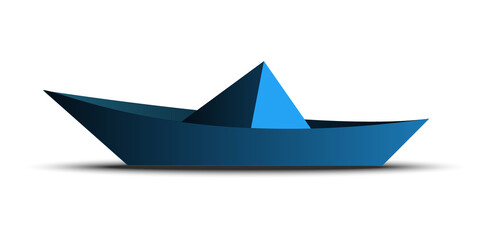 Blue paper boat on a white background. Origami