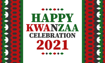 Kwanzaa celebration. Happy African and African-American holiday. Seven days festival, celebrate annual from December to January. Black History. Poster, card, banner and background. Vector illustration
