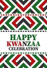 Kwanzaa celebration. Happy African and African-American holiday. Seven days festival, celebrate annual from December to January. Black History. Poster, card, banner and background. Vector illustration