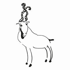 Funny cartoon goat, hand drawn illustration