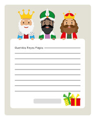 Letter to the Three Wise Men from the East. Text in Spanish dear Three Wise Men	