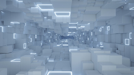 Cubic white tunnel 3D render