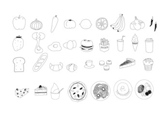 シンプルな線画の食べ物の装飾イラスト