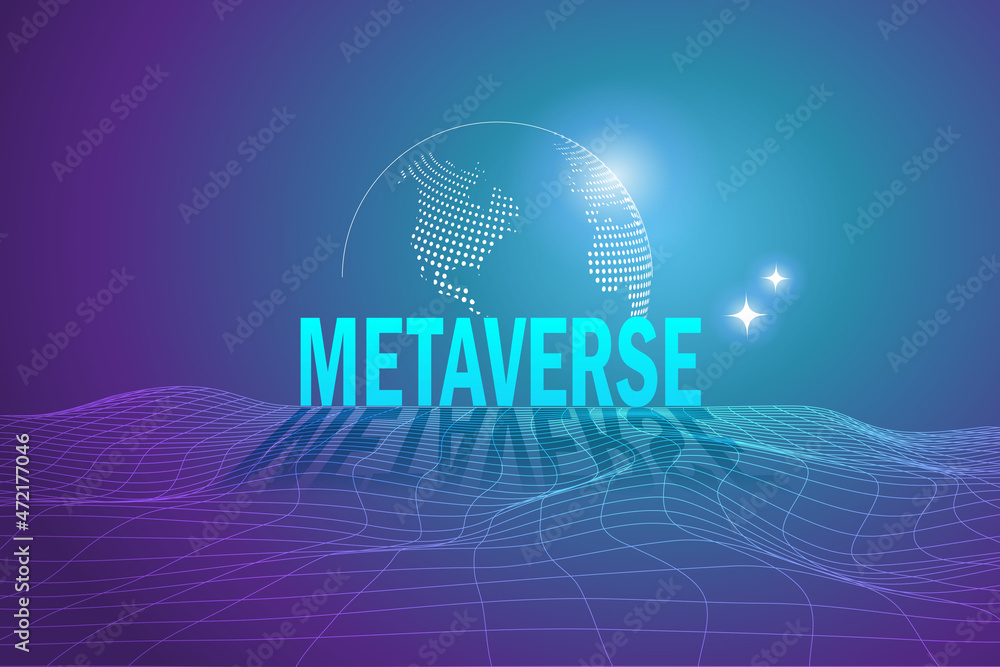Poster metaverse, virtual reality, augmented reality and blockchain technology, user interface 3d experienc