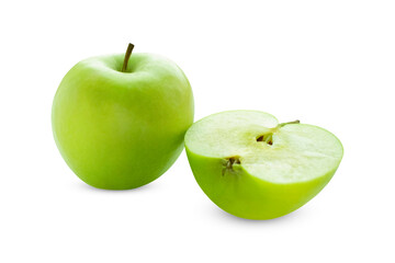 Apple and half of an apple isolated on a white background.