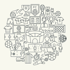 Soccer Line Icons Circle. Vector Illustration of Outline Design.