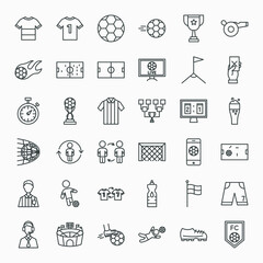 Soccer Line Icons Set. Vector Thin Outline Sport Football Symbols.