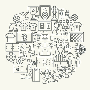 Soccer Line Icons Circle. Vector Illustration of Outline Design. © anna_leni