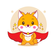 Cute hero fox with red cloak cartoon character illustration chibi style isolated background