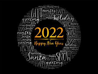 2022 year greeting word cloud collage, Happy New Year celebration greeting card